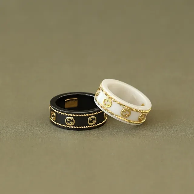 Gucci Black Gold Ceramic Interlocking G Logo Ring 9