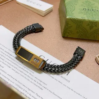 Gucci Black Gold Chain-Link Oxidized Metal Bracelet