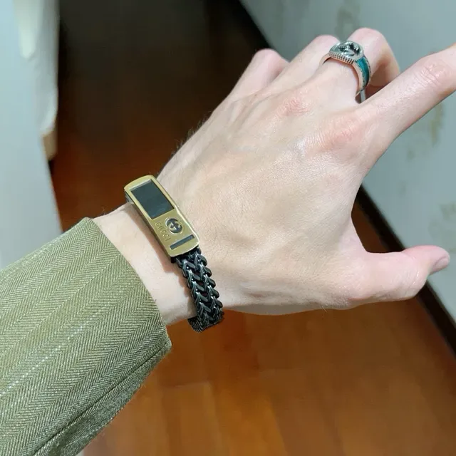 Gucci Black Gold Chain-Link Oxidized Metal Bracelet 2