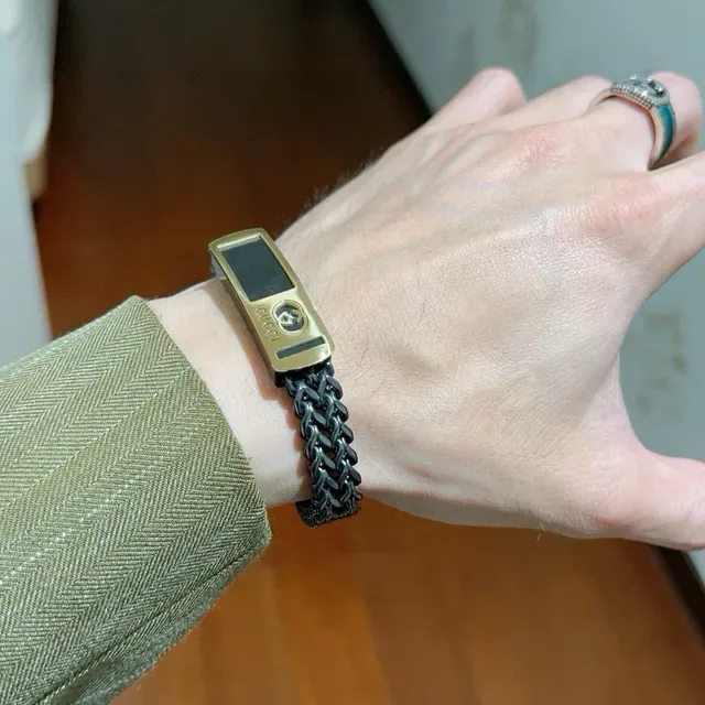 Gucci Black Gold Chain-Link Oxidized Metal Bracelet 3