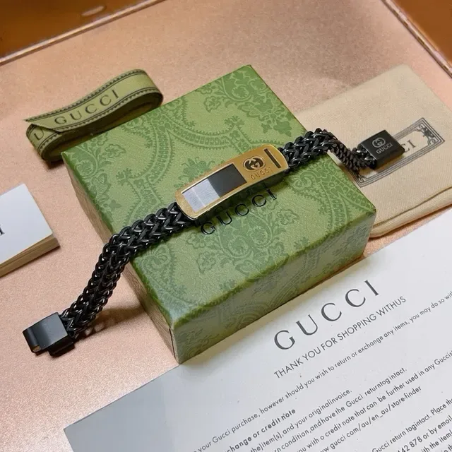 Gucci Black Gold Chain-Link Oxidized Metal Bracelet 4