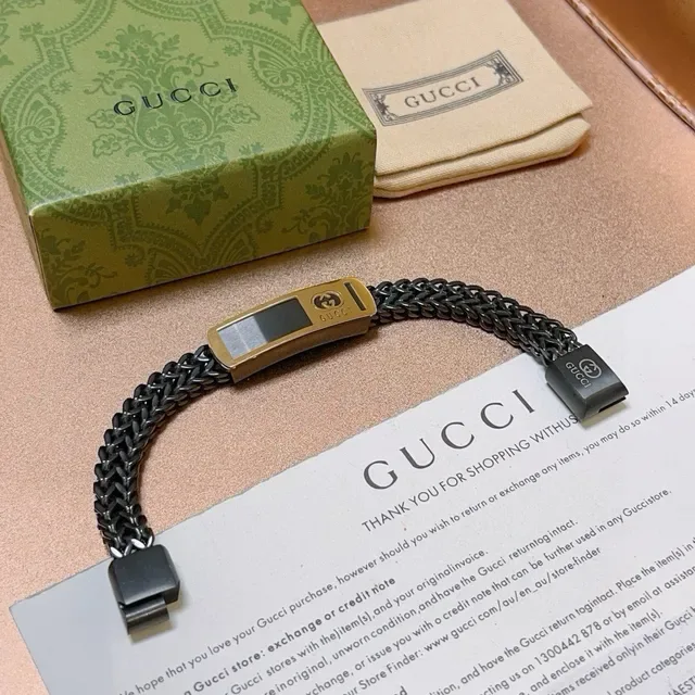 Gucci Black Gold Chain-Link Oxidized Metal Bracelet 5