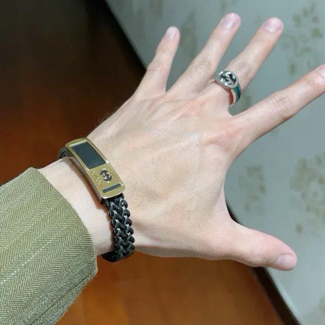 Gucci Black Gold Chain-Link Oxidized Metal Bracelet 6