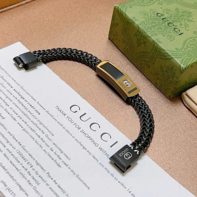 Gucci Black Gold Chain-Link Oxidized Metal Bracelet 7