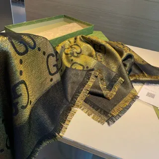 Gucci Black Gold GG Monogram Weave Metallic Gradient Shawl