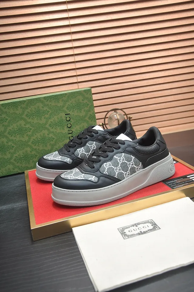 Gucci Black Gray Monogram Canvas Panel Perforated Heel Counter Lifestyle Sneakers 4