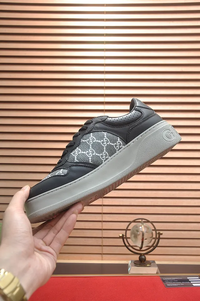 Gucci Black Gray Monogram Canvas Panel Perforated Heel Counter Lifestyle Sneakers 5