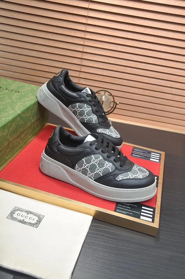 Gucci Black Gray Monogram Canvas Panel Perforated Heel Counter Lifestyle Sneakers 6