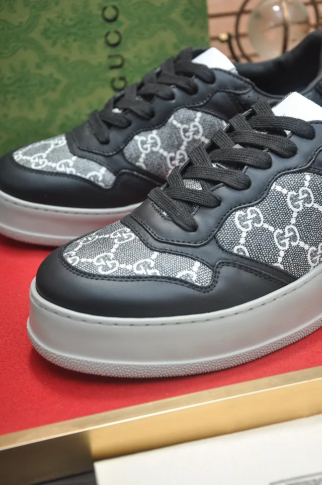 Gucci Black Gray Monogram Canvas Panel Perforated Heel Counter Lifestyle Sneakers 8