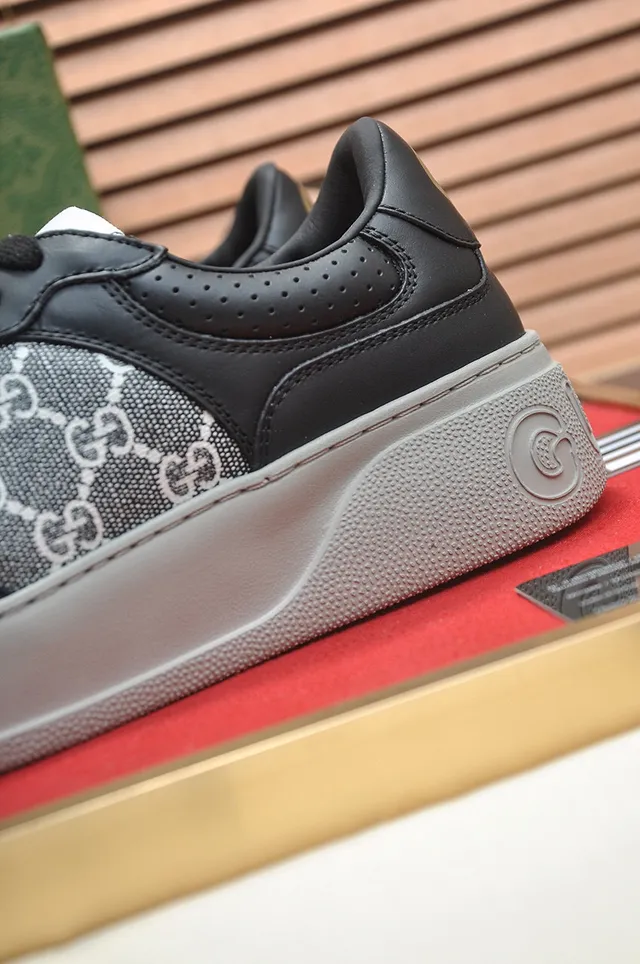 Gucci Black Gray Monogram Canvas Panel Perforated Heel Counter Lifestyle Sneakers 9