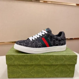 Gucci أسود أخضر GG Monogram قماش شبكي شريط جانبي نمط حياة سنيكرز