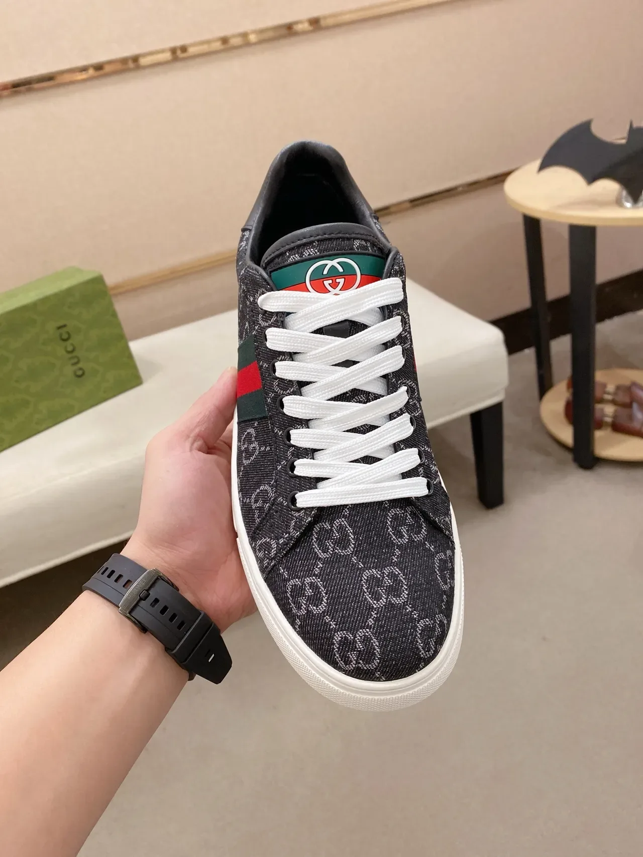 Gucci 黑绿 GG Monogram 帆布 网带 侧边面板 生活方式运动鞋 5