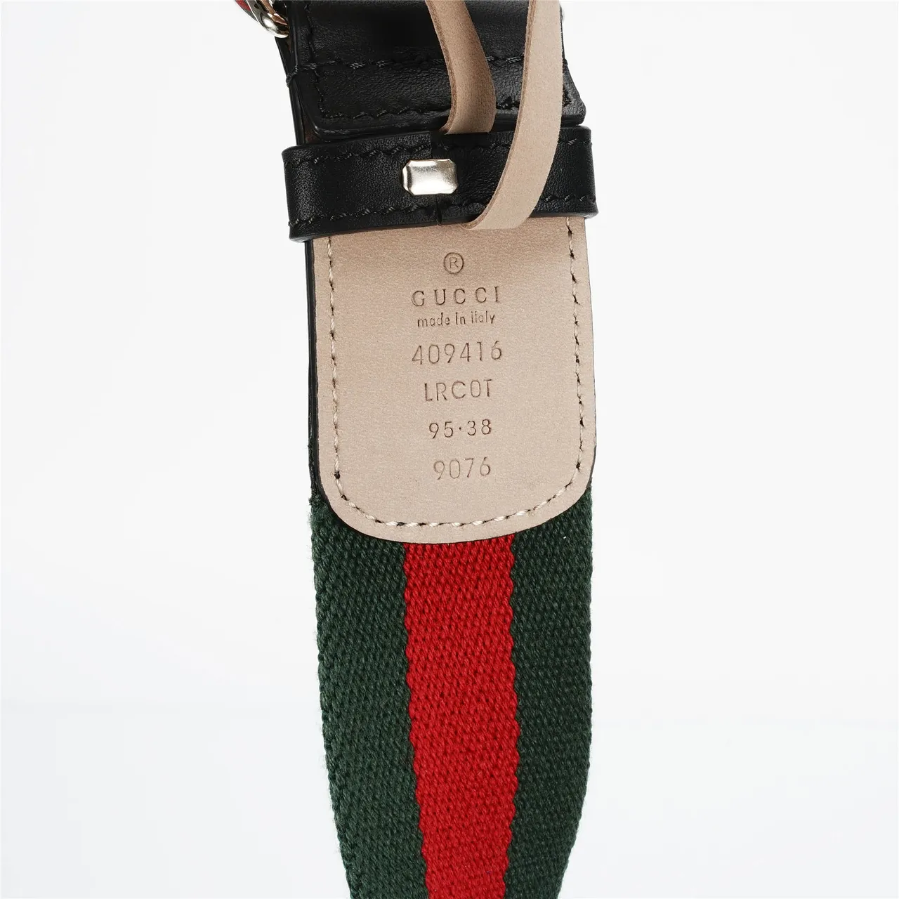 Gucci Black Green Interlocking G Buckle Web Stripe Canvas Center Leather Belt 2