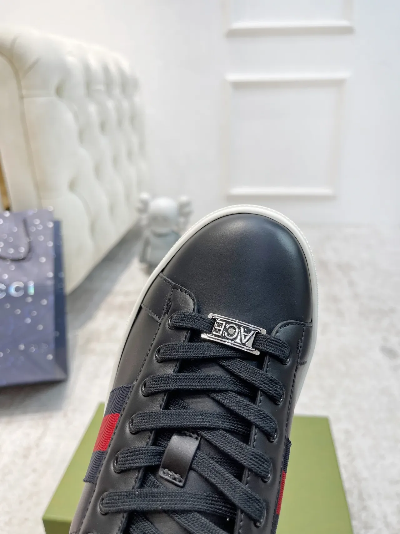 Gucci Black Red Leather Upper Web Stripe Side Panel Lifestyle Sneakers 3