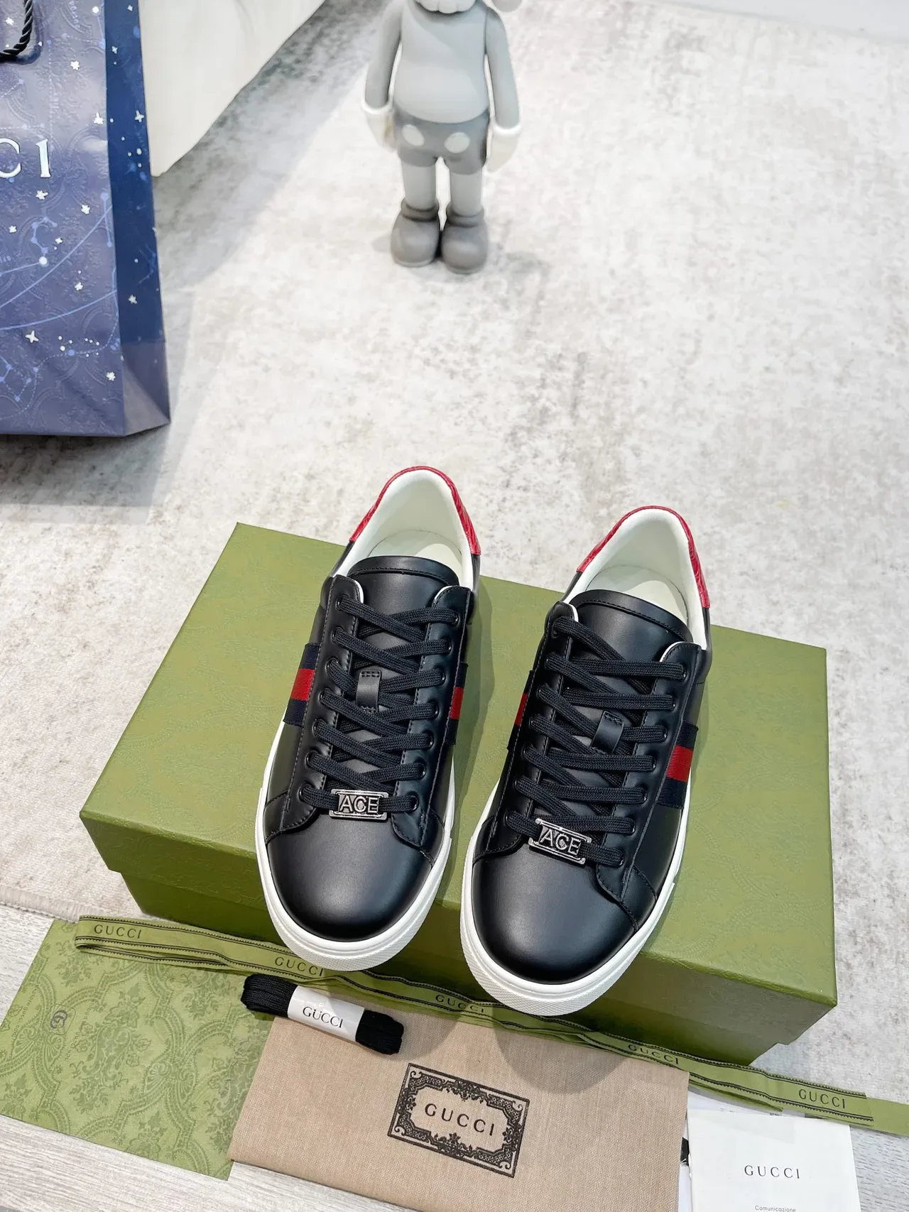 Gucci Black Red Leather Upper Web Stripe Side Panel Lifestyle Sneakers 5