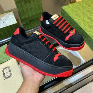 Gucci حذاء رياضي سميك أسود أحمر سولييد منصة سويد وكانفاس مغطى