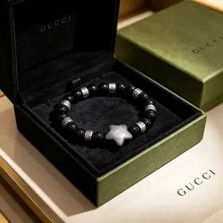 Gucci Black Silver Beaded Star Charm Bracelet