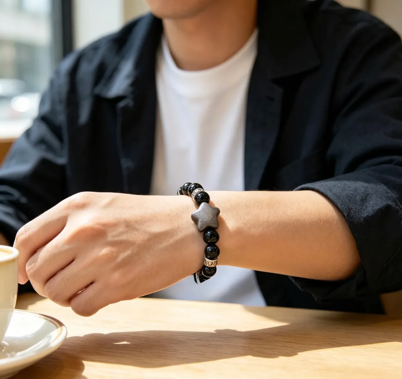 Gucci Black Silver Beaded Star Charm Bracelet 3