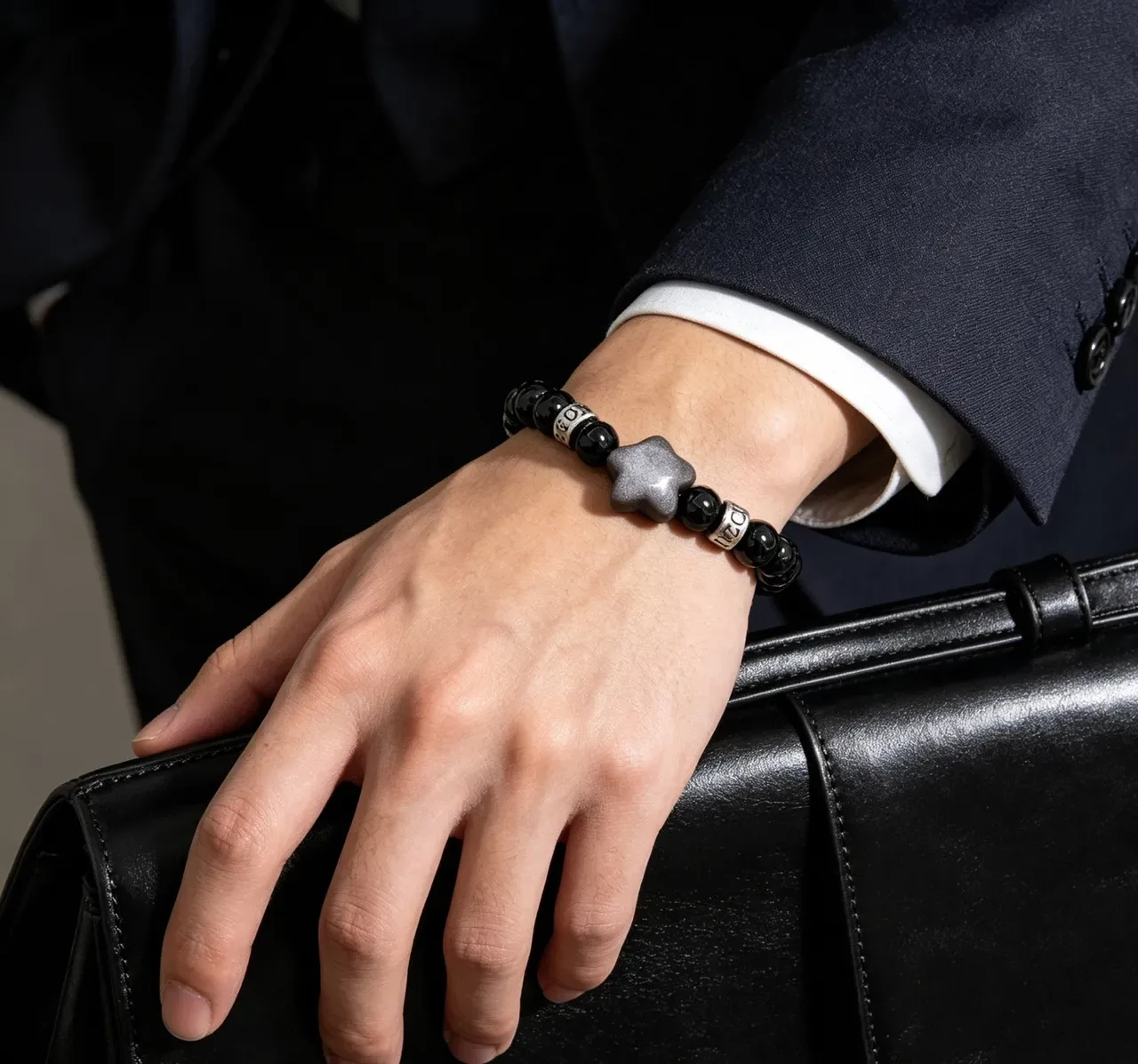 Gucci Black Silver Beaded Star Charm Bracelet 5