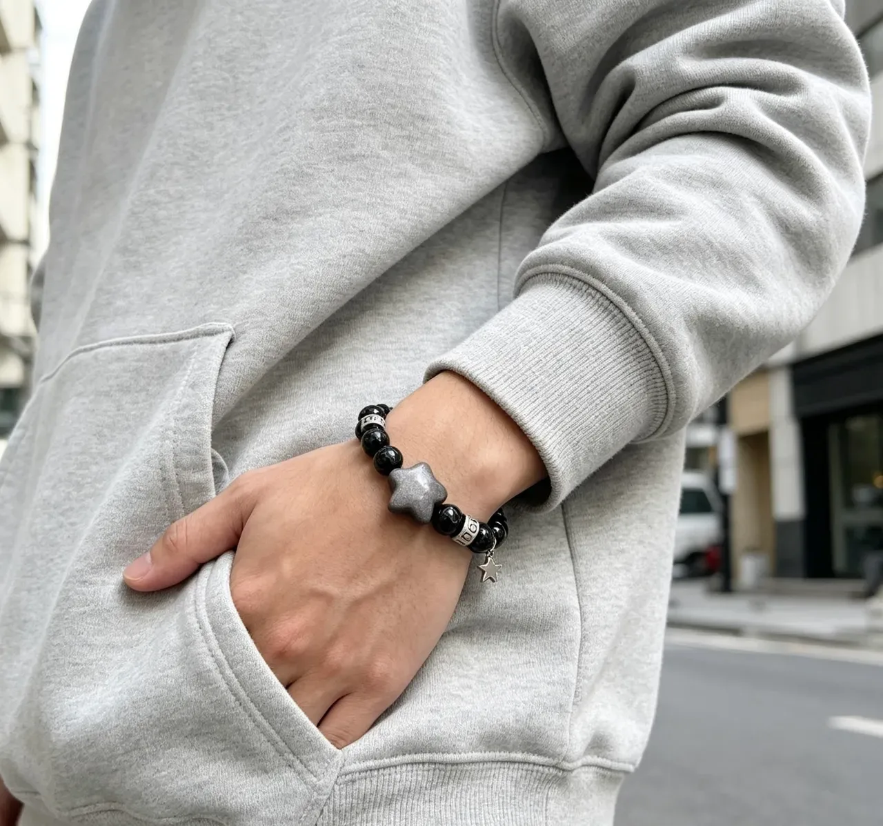 Gucci Black Silver Beaded Star Charm Bracelet 8