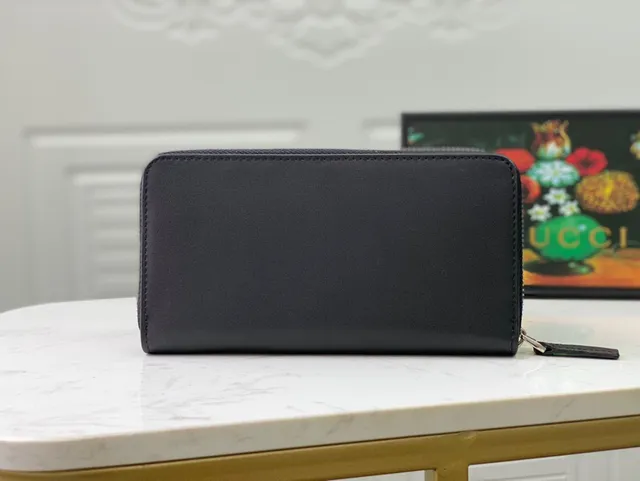 Gucci Black Silver Zip-Around Smooth Leather Long Wallet 9