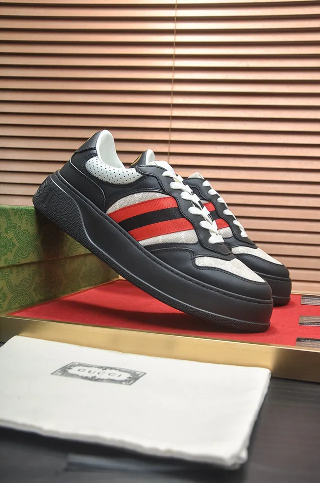 Gucci Black White Platform Sole Web Stripe Detail Lifestyle Sneakers 3