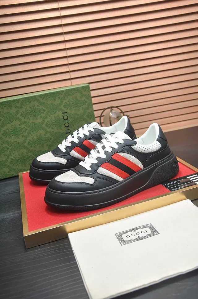 Gucci Black White Platform Sole Web Stripe Detail Lifestyle Sneakers 4
