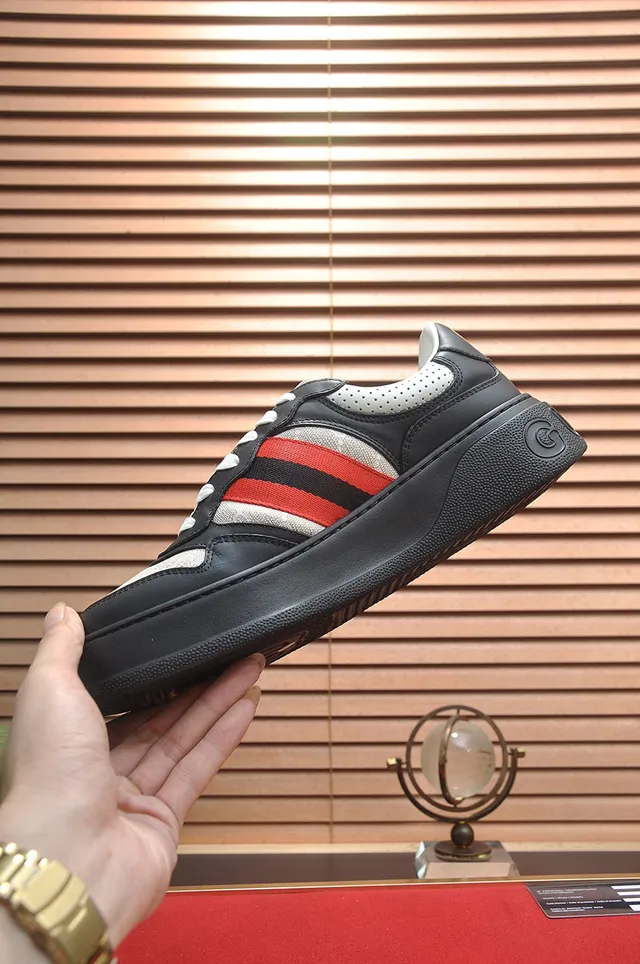 Gucci Black White Platform Sole Web Stripe Detail Lifestyle Sneakers 5