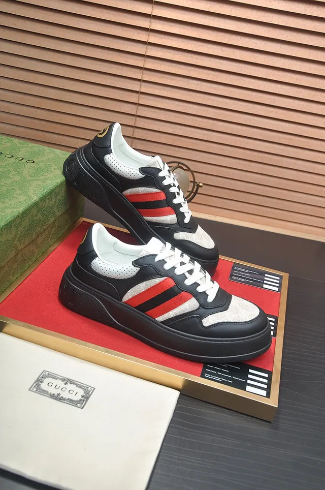Gucci Black White Platform Sole Web Stripe Detail Lifestyle Sneakers 6