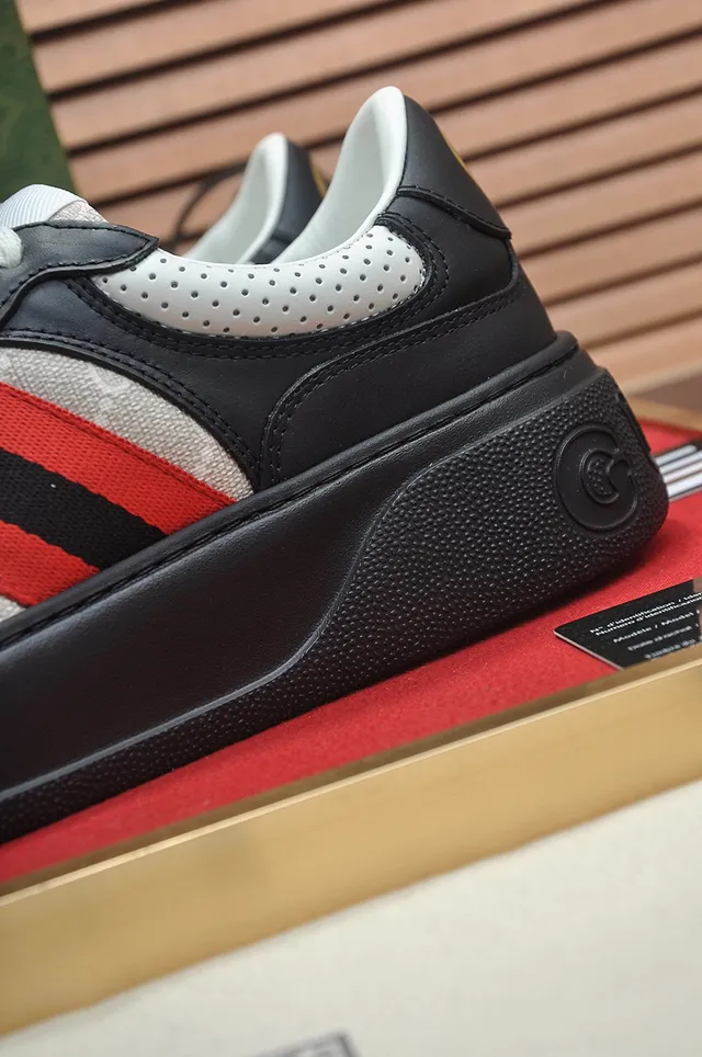 Gucci Black White Platform Sole Web Stripe Detail Lifestyle Sneakers 9