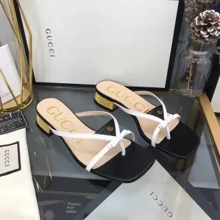 Gucci Black White Thong Slide Crossed Straps Casual Sandals