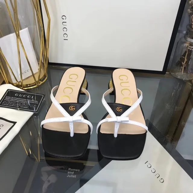 Gucci Noir Blanc Sandale Thong Lanières Croisées Sandales Casual 4