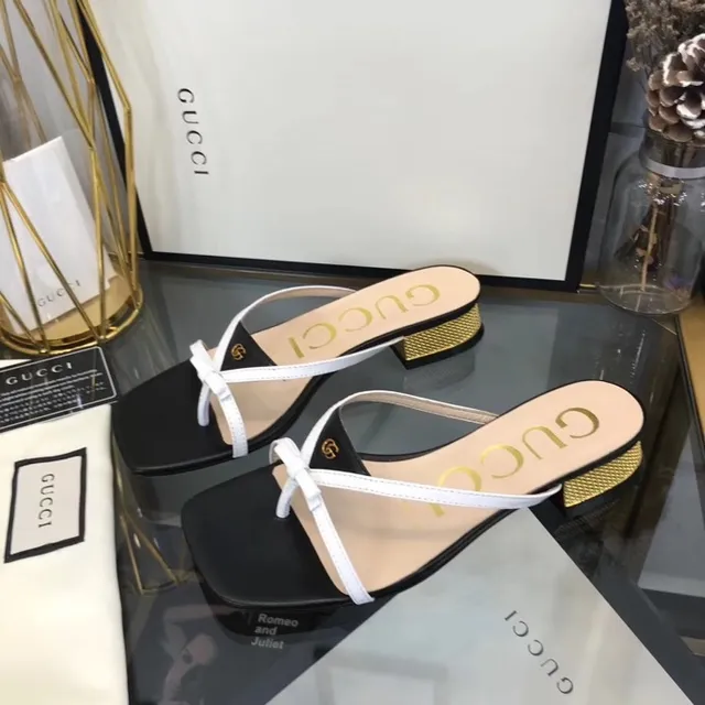 Gucci Noir Blanc Sandale Thong Lanières Croisées Sandales Casual 5