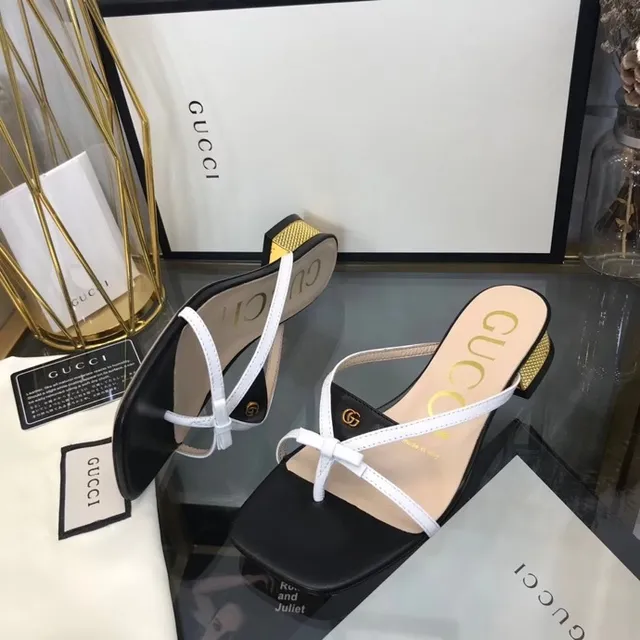 Gucci Noir Blanc Sandale Thong Lanières Croisées Sandales Casual 6