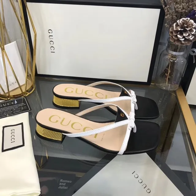Gucci Noir Blanc Sandale Thong Lanières Croisées Sandales Casual 7