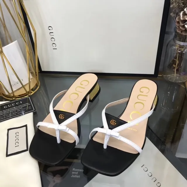 Gucci Noir Blanc Sandale Thong Lanières Croisées Sandales Casual 8