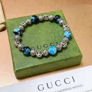 Gucci Blue Black Beaded Marbled Stone Bracelet