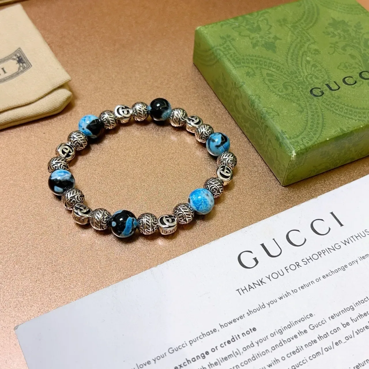 Gucci Blue Black Beaded Marbled Stone Bracelet 2