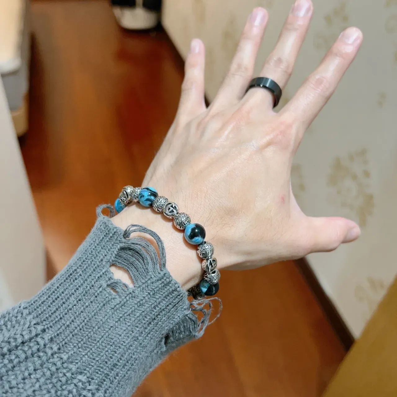 Gucci Blue Black Beaded Marbled Stone Bracelet 4