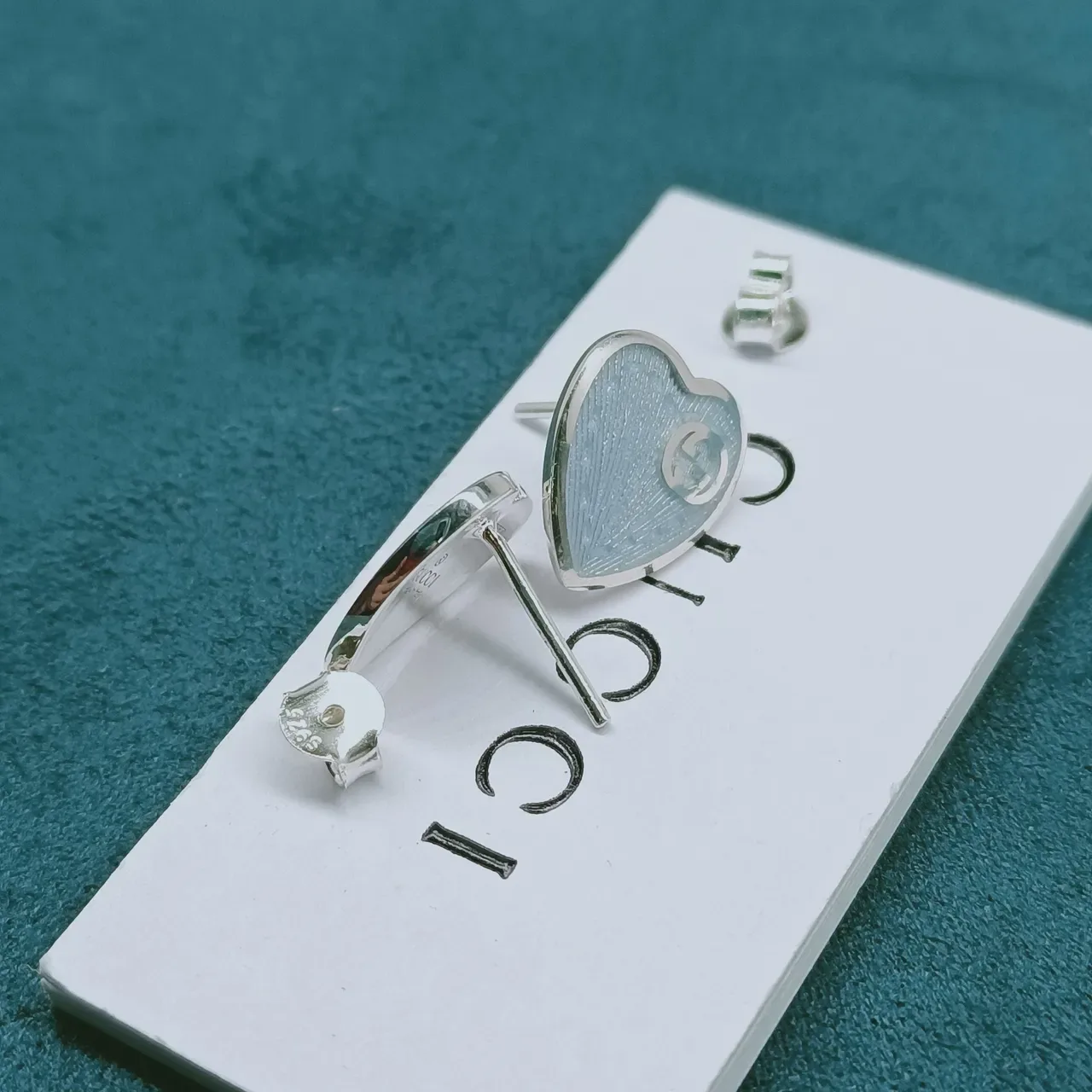 Gucci Broche coração esmaltado azul prata 4