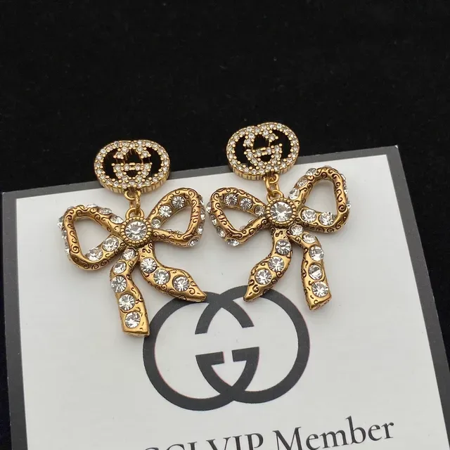 Gucci Bow Crystal-Embellished Gold-Tone Earrings 2