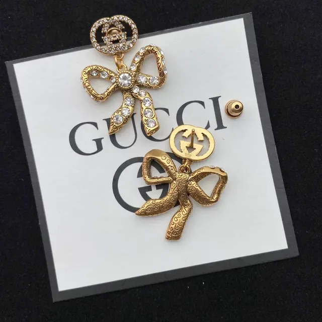 Gucci Bow Crystal-Embellished Gold-Tone Earrings 3
