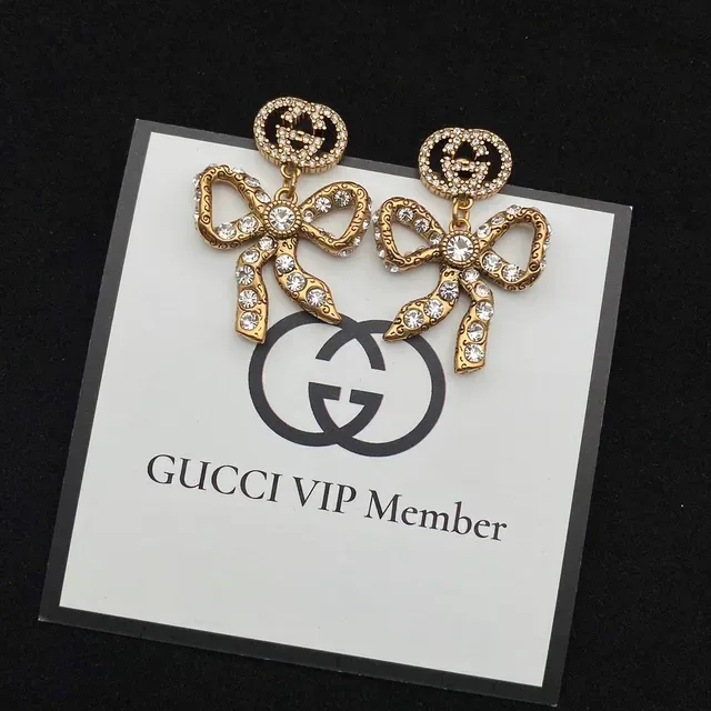 Gucci Bow Crystal-Embellished Gold-Tone Earrings 4