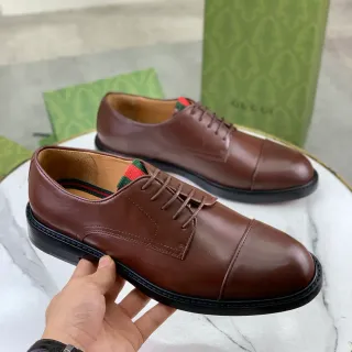 Gucci Brown Black Cap-Toe Smooth Leather Oxford Shoes