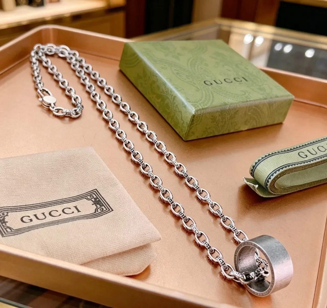 Gucci Cylinder Pendant Silver Chain Necklace 6