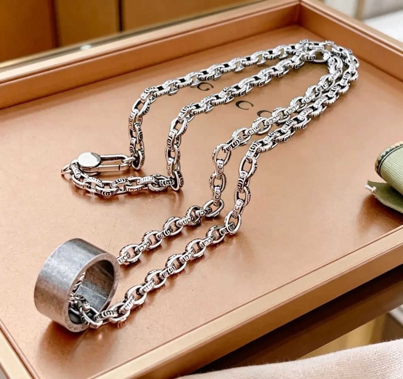 Gucci Cylinder Pendant Silver Chain Necklace 7