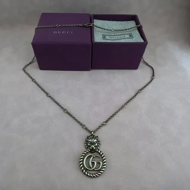 Gucci Dionysus Plata Morado Motivos Cabeza de León Interlocking GG Logo Collar 5
