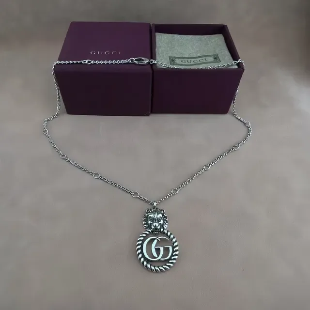 Gucci Dionysus Plata Morado Motivos Cabeza de León Interlocking GG Logo Collar 6