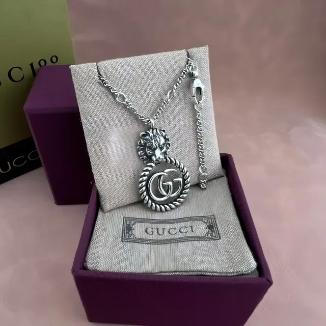 Gucci Dionysus Plata Morado Motivos Cabeza de León Interlocking GG Logo Collar 7
