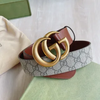 Gucci Double G Belt Beige Gray Brown Leather Belt